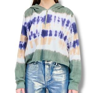 Aerie Tie Dye Oversized Cropped Quarter Zip Hoodie Grunge Relaxed fit